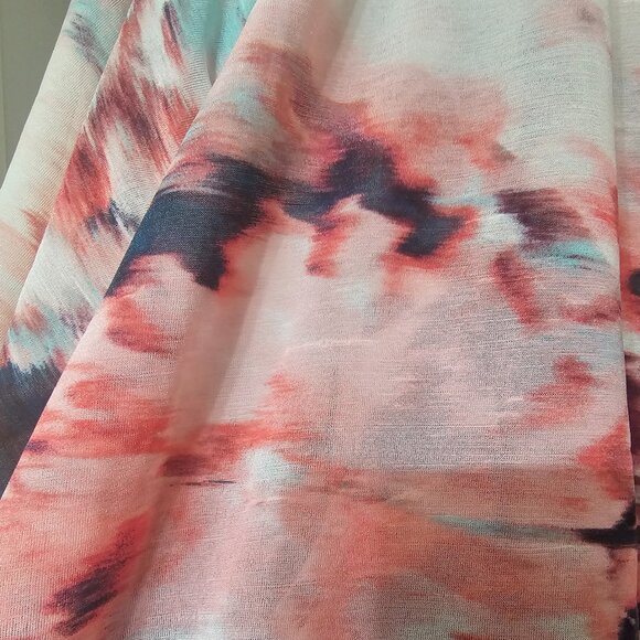 Jennifer Lopez Floral Watercolor V-Neck Blouse in Coral, Navy & Mint - Picture 13 of 14